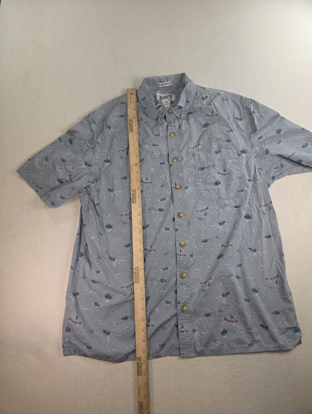 Duluth Trading Untucked Fishing Boat Print Shirt LT - Picture 5 of 7